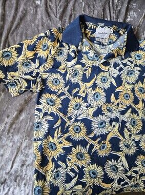 Goodfellow & Co Navy Polo with Yellow Sunflower Print